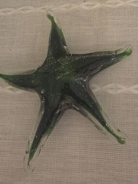 Handblown Green Glass Starfish Sculpture - Decorative Home Art